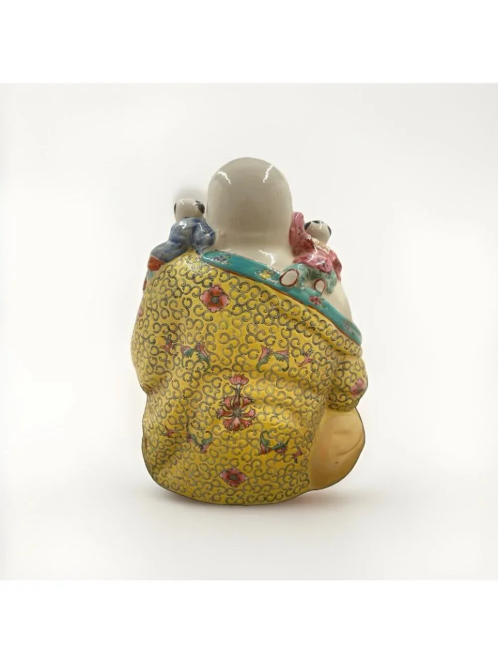 Hand Painted Porcelain Happy Buddha Statue w/ 5 Children Made in Hong Kong